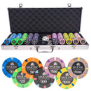 majestic 500 poker set, colorful poker chips, poker cards, dealer button and poker case