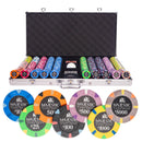 majestic 750 poker set, colorful poker chips, poker cards, dealer button and poker case