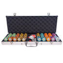 monte carlo 500 poker set,  colorful poker chips, poker cards, dealer button and poker case