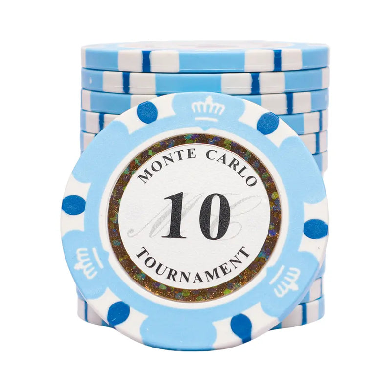 monte carlo poker chip 10 light blue white