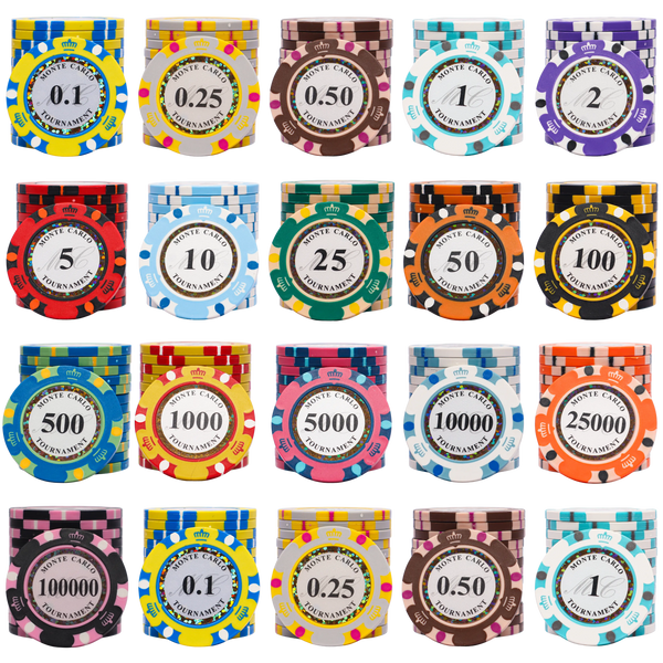 All Monte Carlo Poker Chips denominations and colors