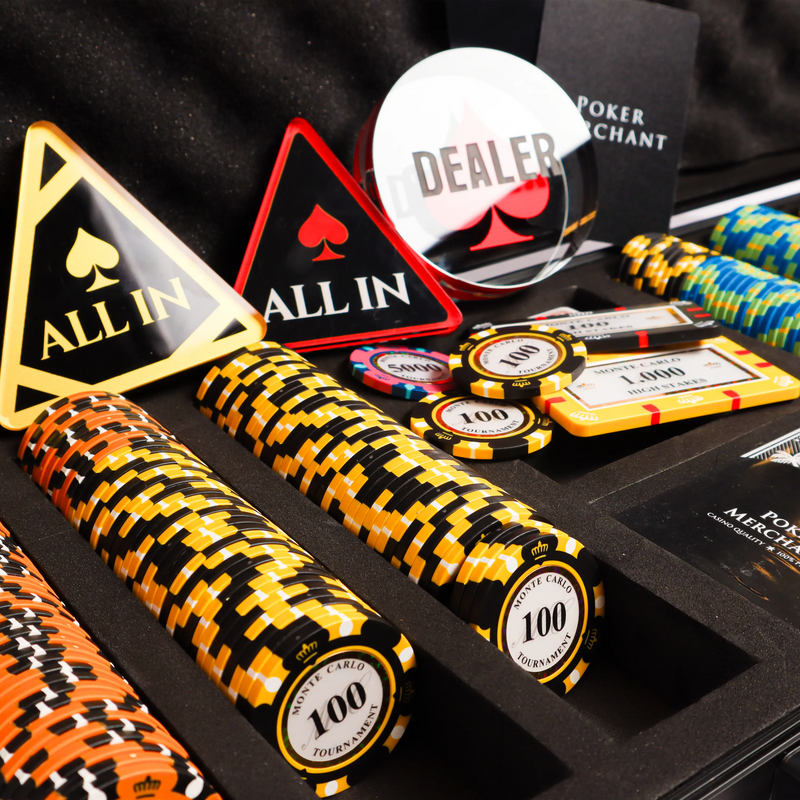 monte carlo poker set pro case, dealer and all in button