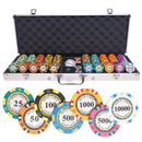 monte carlo tournament 500 poker set,  colorful poker chips, poker cards, dealer button and poker case