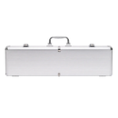 A silver aluminum poker case with a ribbed texture, featuring a top handle, latches, and corner bumpers, shown against a plain white background.