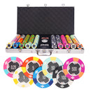 aces 750 poker set, colorful poker chips, poker cards, dealer button and poker case