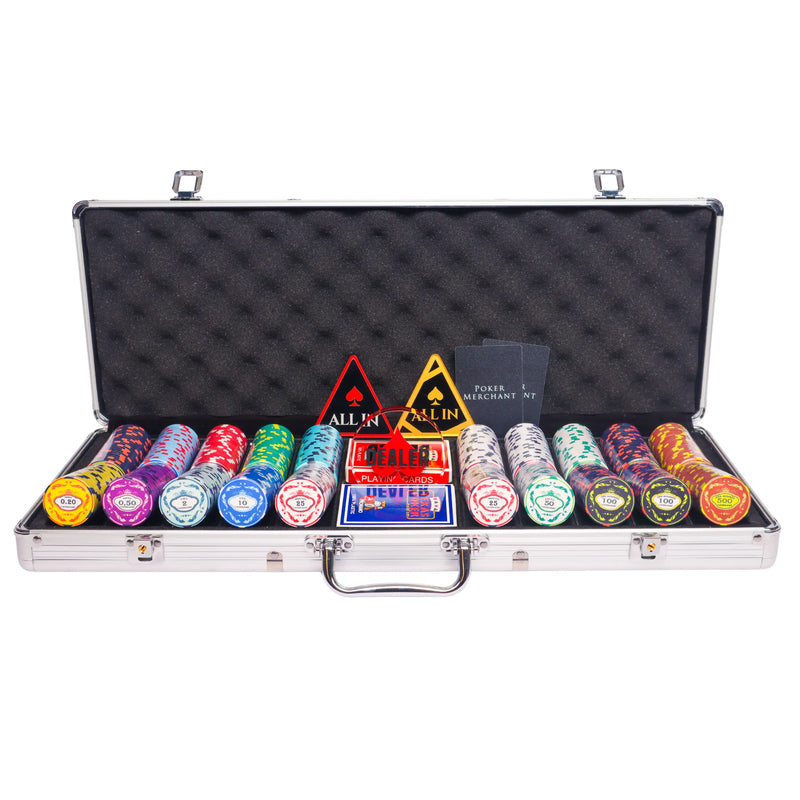 ceramic crown 500 poker set, colorful poker chips, poker cards, dealer button and poker case