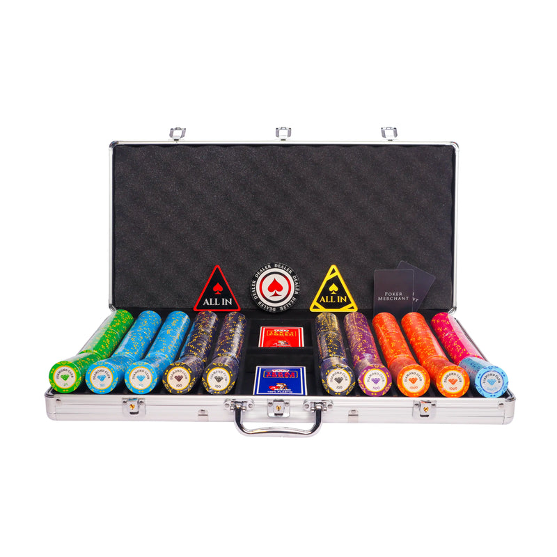 diamond club 750 poker set, colorful poker chips, Poker cards, Dealer button and Poker case