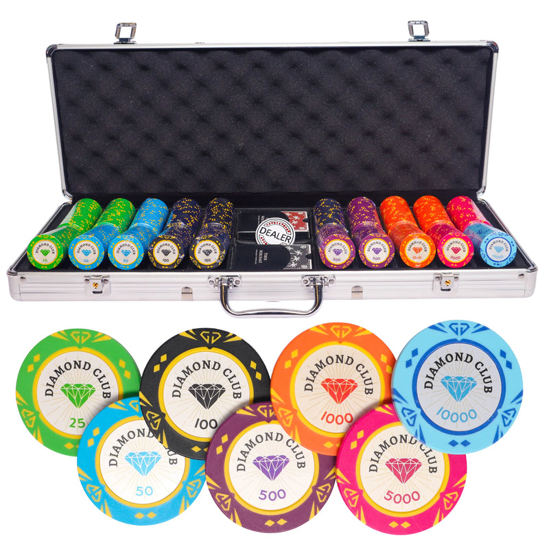 diamond club 500 poker set tournament , poker chips, poker cards, dealer button and poker case