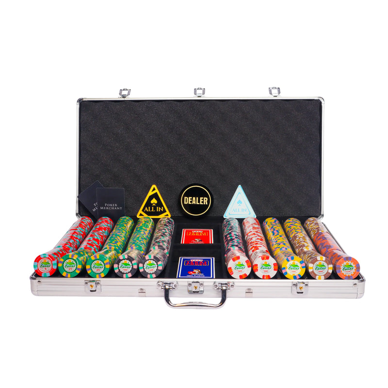 joker casino 750 poker set, colorful poker chips, Poker cards, Dealer button and Poker case