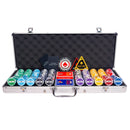 lazar tournament 500 poker set, colorful poker chips, poker cards, dealer button and poker case