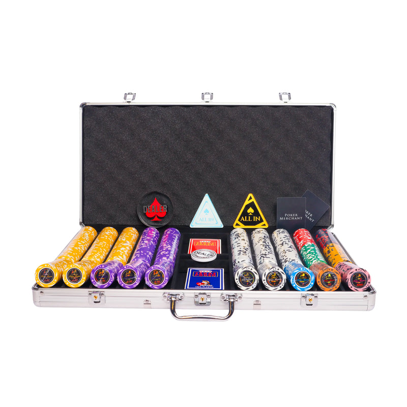 lion poker room 750 poker set, colorful poker chips, Poker cards, Dealer button and Poker case