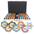 monte carlo tournament 1000 poker set, colorful poker chips, poker cards, dealer button and poker case