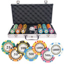 monte carlo tournament 300 poker set, colorful poker chips, poker cards, dealer button and poker case