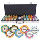 monte carlo tournament 500 poker set, colorful poker chips, poker cards, dealer button and poker case