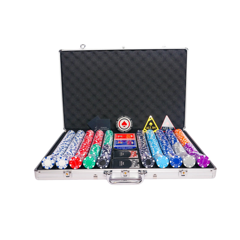 the dice 1000 poker set, colorful poker chips, Poker cards, Dealer button and Poker case