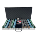poker set ultimate 750, overview of our colorful poker chips, poker cards and a dealer button