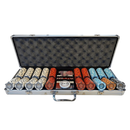 pokerset royal cardroom 1000 alluminium set cash game, overview of our colorful poker chips, poker cards and a dealer button