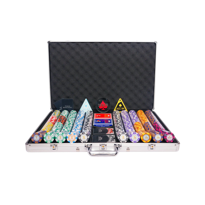 royal crown 1000 poker set, colorful poker chips, Poker cards, Dealer button and Poker case