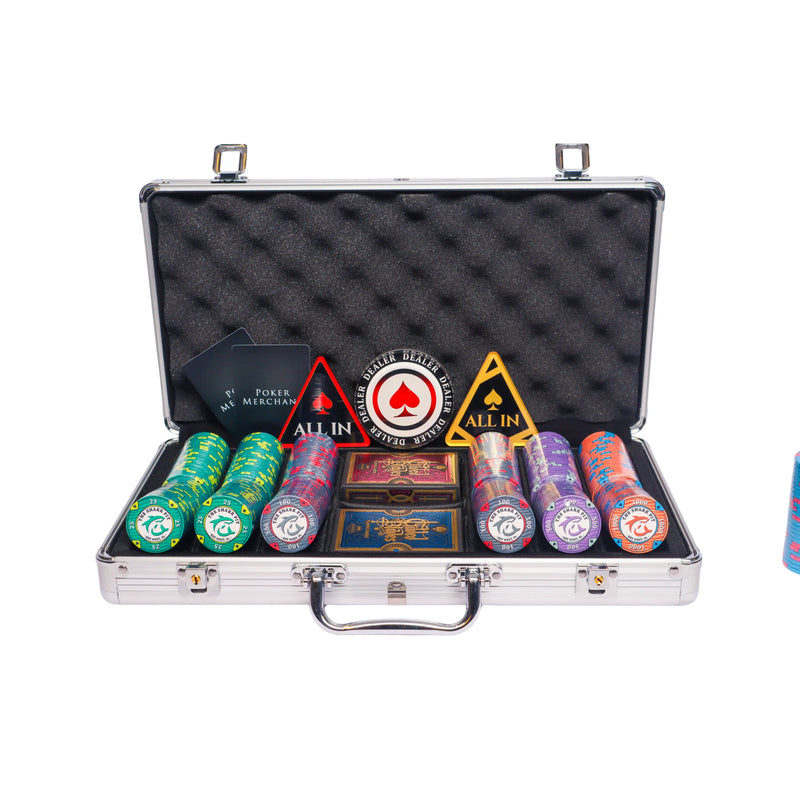 shark pit 300 poker set, colorful poker chips, Poker cards, Dealer button and Poker case