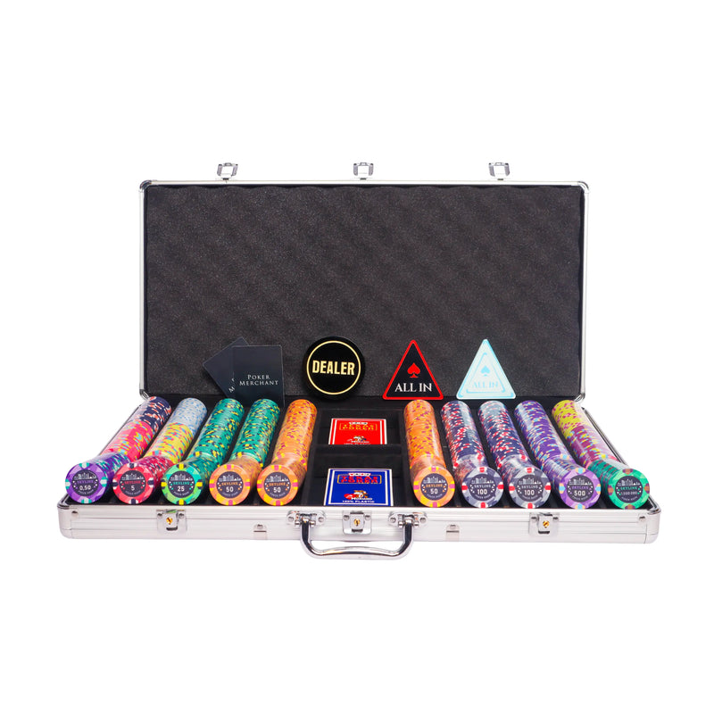 skyline 750 poker set, colorful poker chips, Poker cards, Dealer button and Poker case