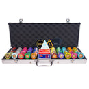 the nuts 500 poker set,  colorful poker chips, poker cards, dealer button and poker case