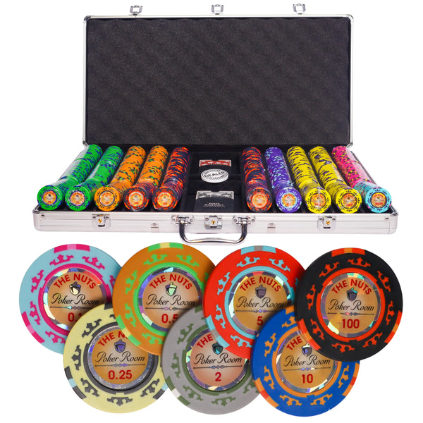 the nuts 750 poker set cash, colorful poker chips, poker cards, dealer button and poker case