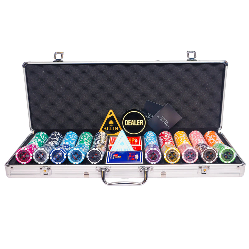 ultimate 500 poker set, colorful poker chips, Poker cards, Dealer button and Poker case