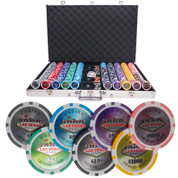 Vegas nevada 1000 poker set, poker chips, poker cards, dealer button and poker case