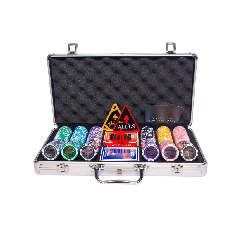 vegas nevada 300, poker set, colorful poker chips, Poker cards, Dealer button and Poker case