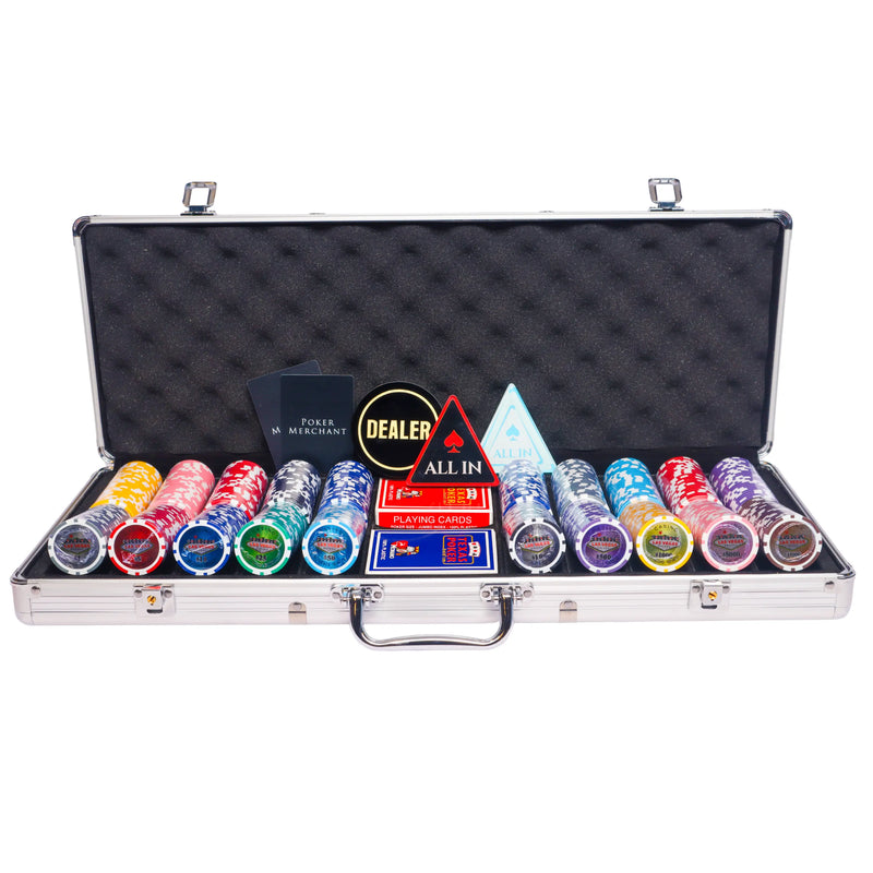 vegas nevada 500  poker set, colorful poker chips, Poker cards, Dealer button and Poker case